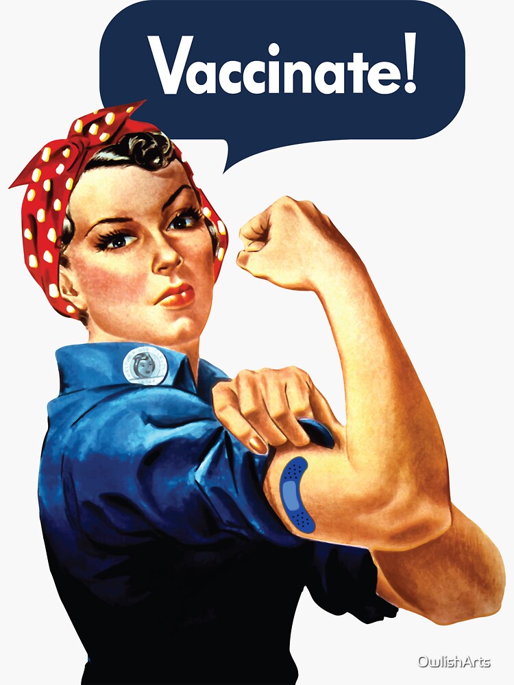Thumbnail 3 of 3, Sticker, Rosie the Riveter Vaccination - Vaccinate! designed and sold by OwlishArts.