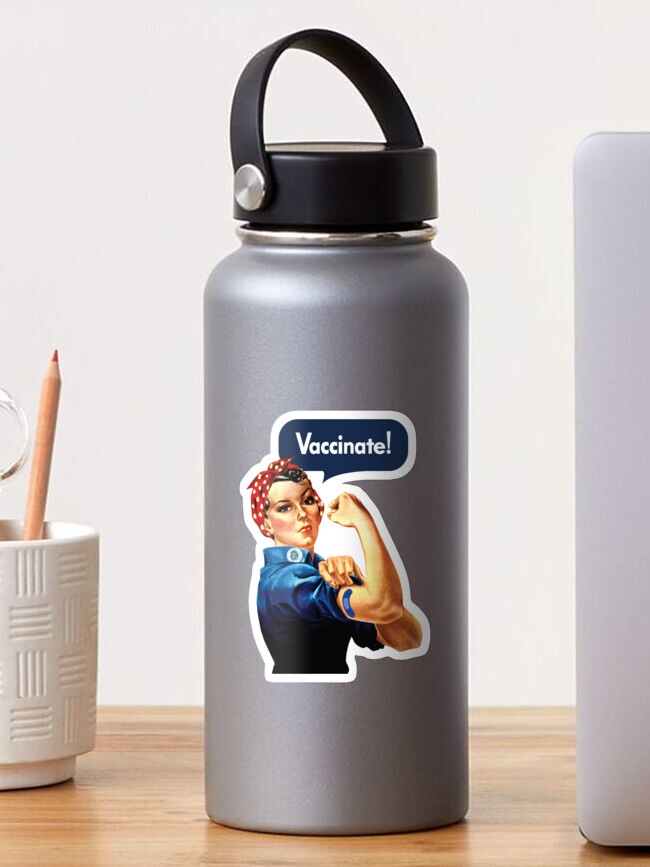Thumbnail 1 of 3, Sticker, Rosie the Riveter Vaccination - Vaccinate! designed and sold by OwlishArts.