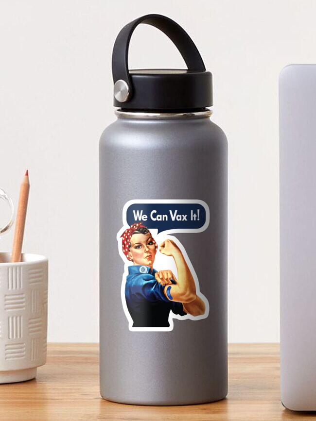 Thumbnail 1 of 3, Sticker, Rosie the Riveter Vaccination - We Can Vax It! designed and sold by OwlishArts.