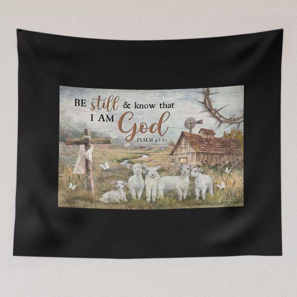 Item preview, Be Still And Know That I Am God Psalm 46:10 - Barn Farm God Poster Gift - God Sheep designed and sold by MagicatcoArt.
