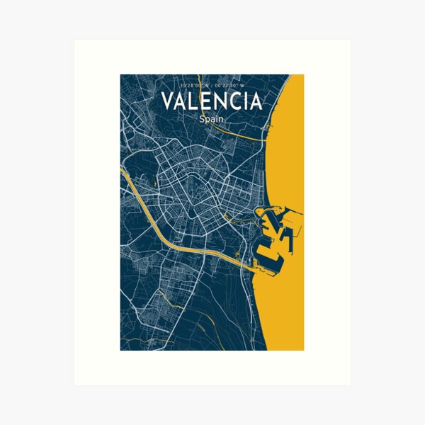 Item preview, Valencia Blue Map Poster, Valencia City Blue Map Poster, Valencia City Sign, Spain Map Canvas Print, Valencia Home Poster designed and sold by WallArtMap.