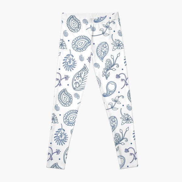 Paisley Hamptons Pattern in Blue and White Leggings
