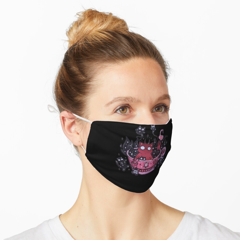 Kawaii Pastel Goth Art Cute Demon Cat With Ghosts Halloween Mask