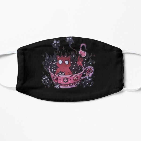 Kawaii Pastel Goth Art Cute Demon Cat With Ghosts Halloween Flat Mask