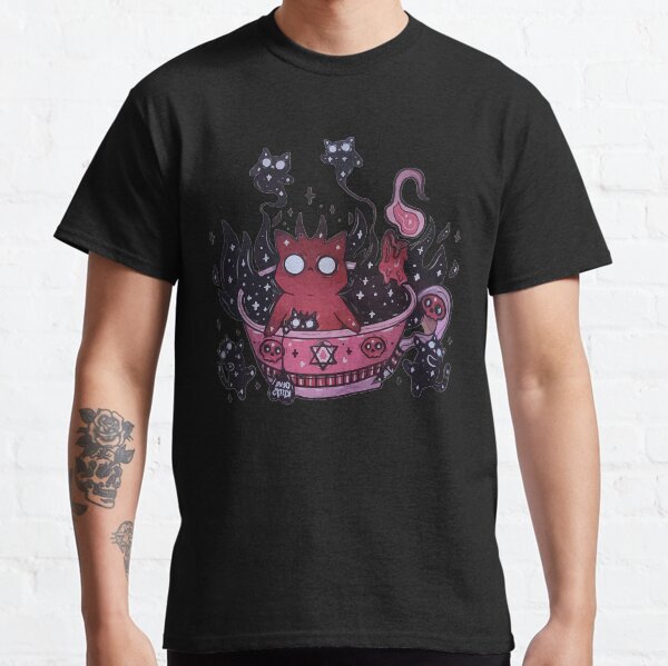 Kawaii Pastel Goth Art Cute Demon Cat With Ghosts Halloween Classic T-Shirt