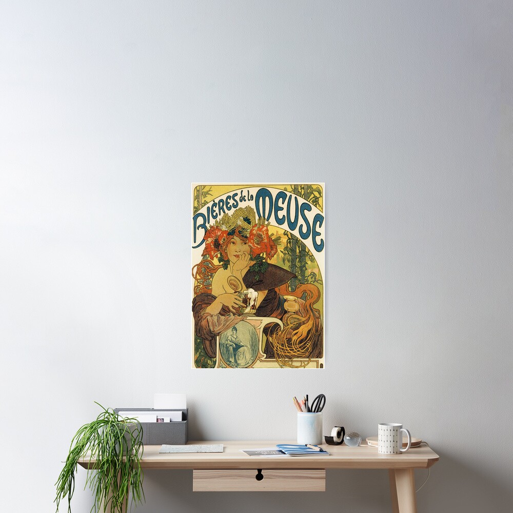 MUCHA. Alphonse Mucha, Bières de la Meuse, 1896, ART NOUVEAU POSTER. Poster