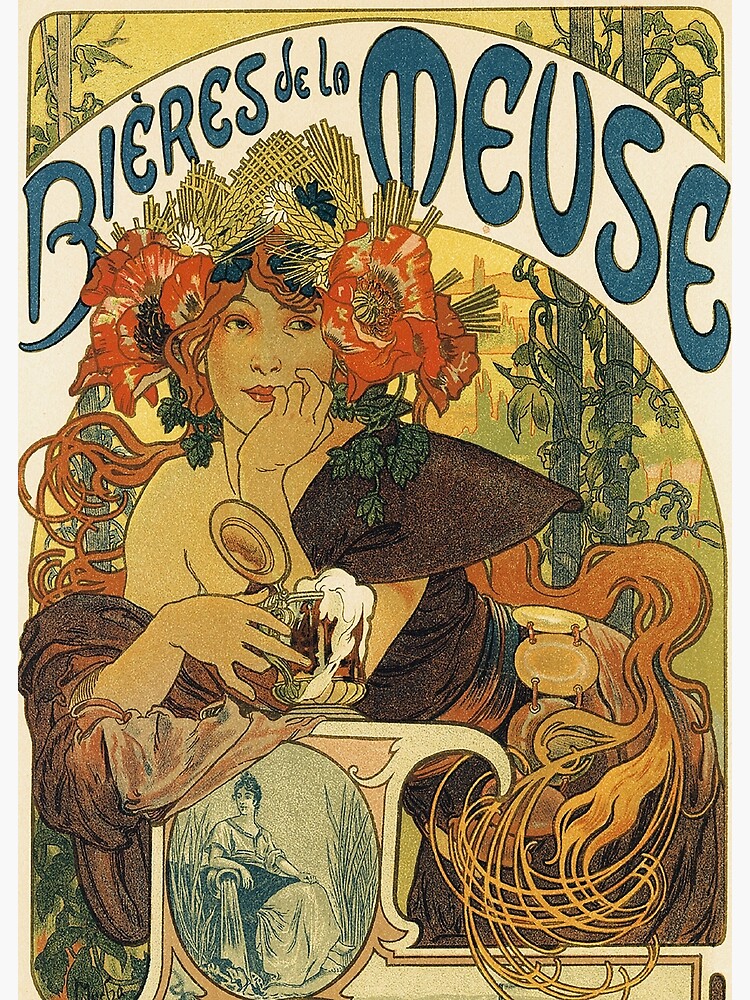 MUCHA. Alphonse Mucha, Bières de la Meuse, 1896, ART NOUVEAU POSTER. by TOMSREDBUBBLE