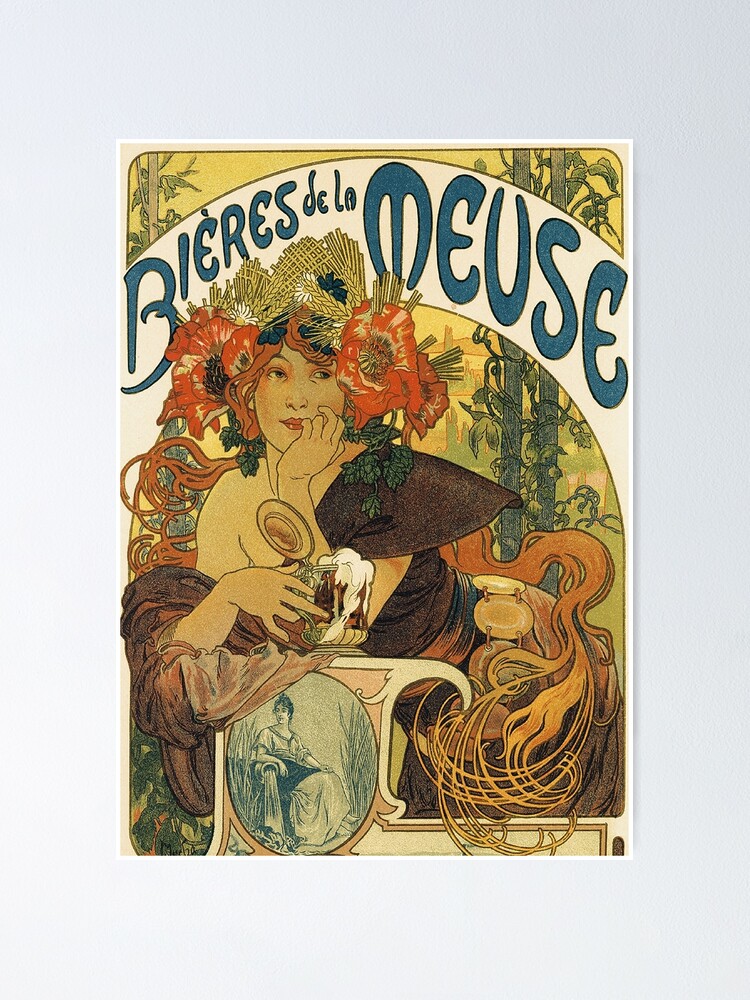 Alternate view of MUCHA. Alphonse Mucha, Bières de la Meuse, 1896, ART NOUVEAU POSTER. Poster