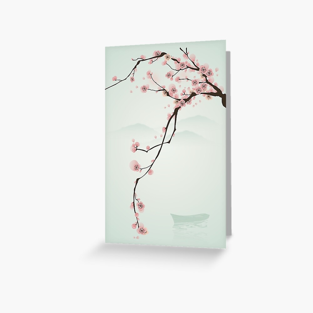 Árbol de flor de cerezo rosa caprichoso Tarjetas de felicitación