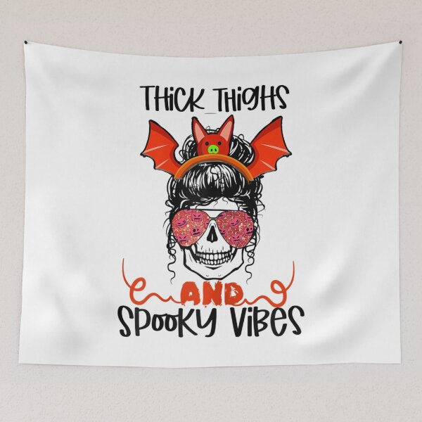 Item preview, Thick Thighs Spooky Vibes Funny Witch Skull Halloween  designed and sold by JethroShop.