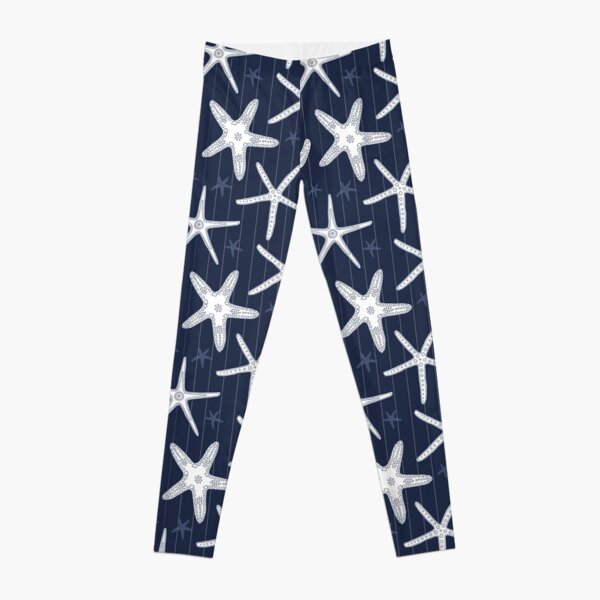 Hamptons Ocean Sea Star Starfish Striped Pattern Leggings