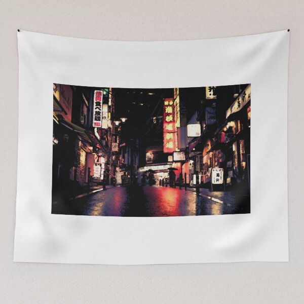 Item preview, Japanese street view at night, anime scene,  designed and sold by shodark.
