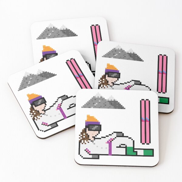 Item preview, Skier with Pink Skis Chillin On Snow - NFT Style Pixel Art designed and sold by adlibcreative.