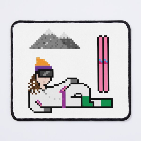 Item preview, Skier with Pink Skis Chillin On Snow - NFT Style Pixel Art designed and sold by adlibcreative.