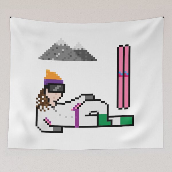 Item preview, Skier with Pink Skis Chillin On Snow - NFT Style Pixel Art designed and sold by adlibcreative.