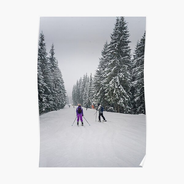 People skiing on the snowy slope Poster