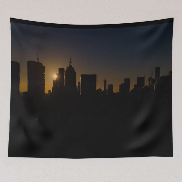 Item preview, Melbourne city skyline silhouetted by a dramatic sunset designed and sold by James-Cole.