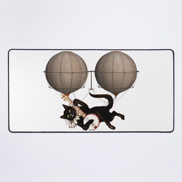 KATZE MIT GITARRE AN FLIEGENDEN BALLONS // Retro Katzen Musik Design Mauspad XXL