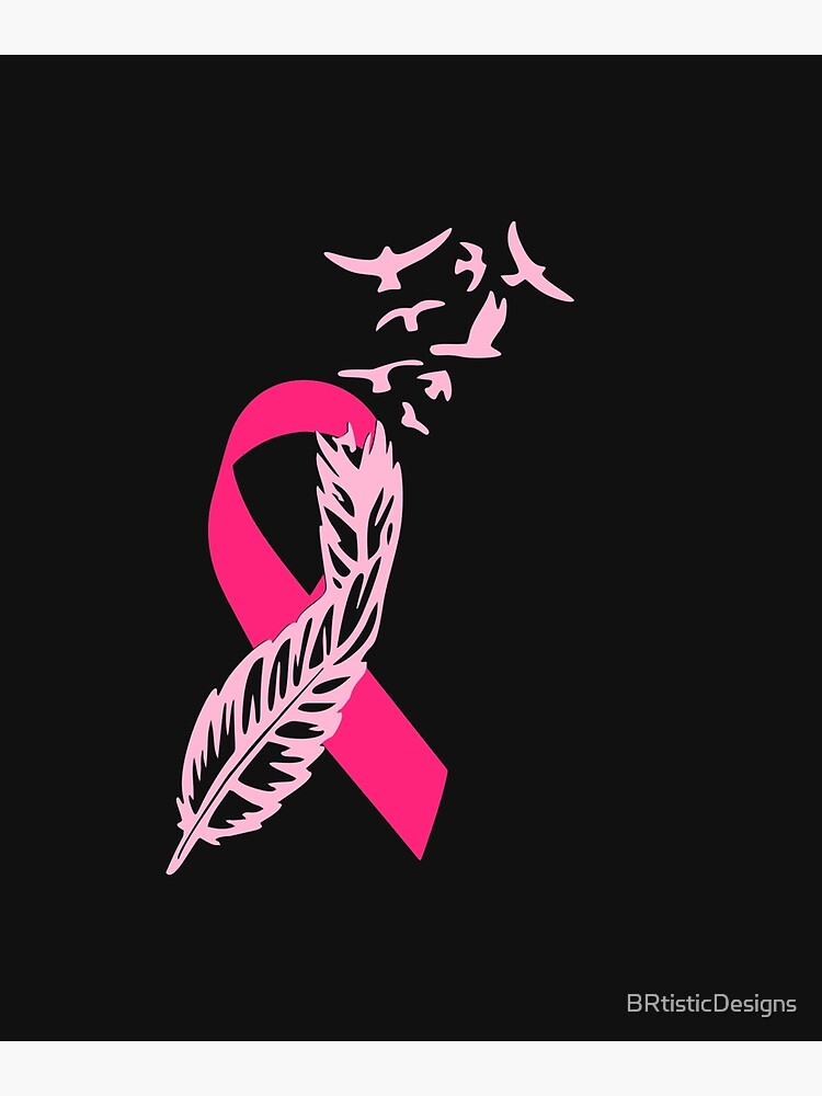 "Pink breast cancer awareness ribbon with feather and birds flying