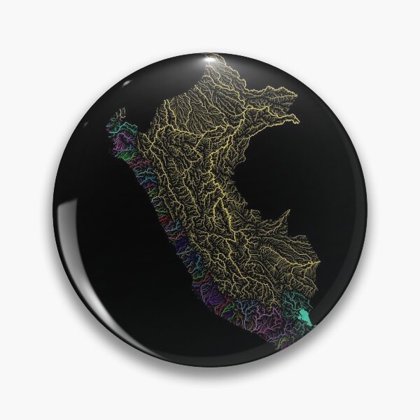 Item preview, Peru River Basin Map in Rainbow Colours with Black Background designed and sold by GrasshopperGeo.
