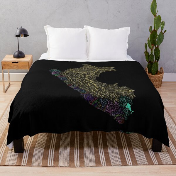 Item preview, Peru River Basin Map in Rainbow Colours with Black Background designed and sold by GrasshopperGeo.