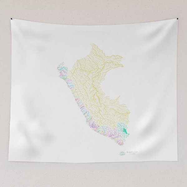 Item preview, Peru River Basin Map in Rainbow Colours with White Background designed and sold by GrasshopperGeo.