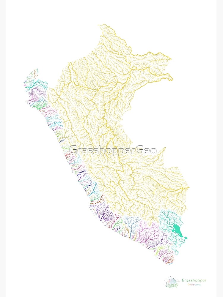 Peru River Basin Map In Rainbow Colours With White Background Canvas   Flat,750x,075,f Pad,750x1000,f8f8f8 