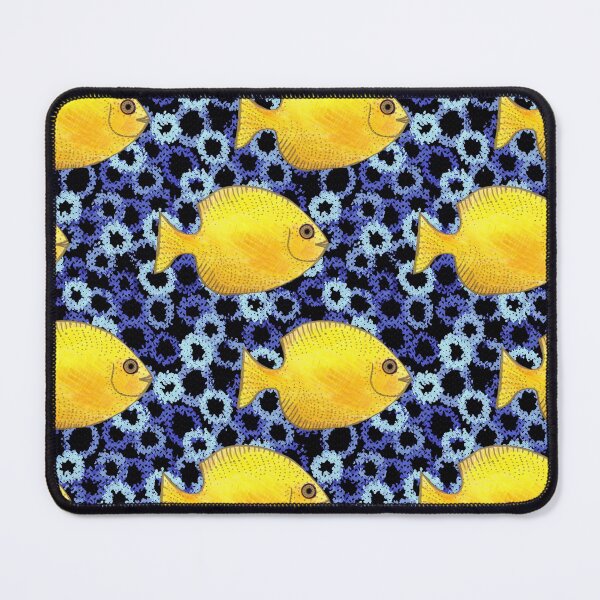Item preview, Tropical Yellow Fish Indigo Coral Reef Pattern designed and sold by Michelebuttons.