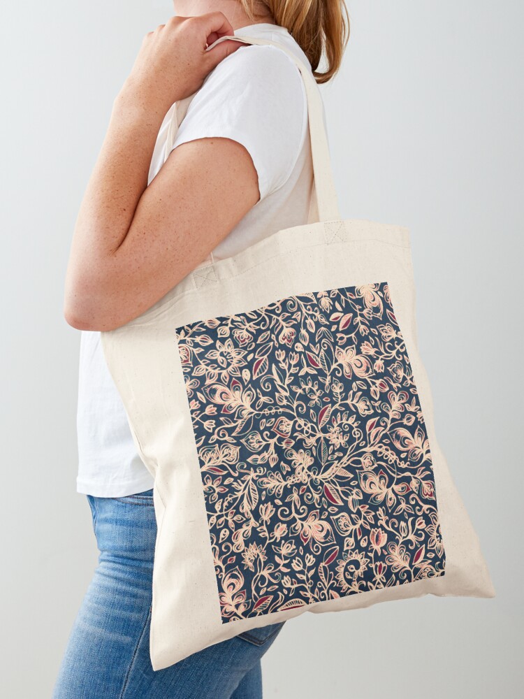 Beige & Navy Blue Tote Bag