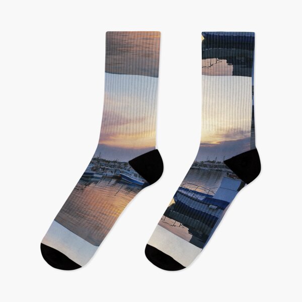 Item preview, Fishing boats in a port at dawn designed and sold by EdgyDesignForU.