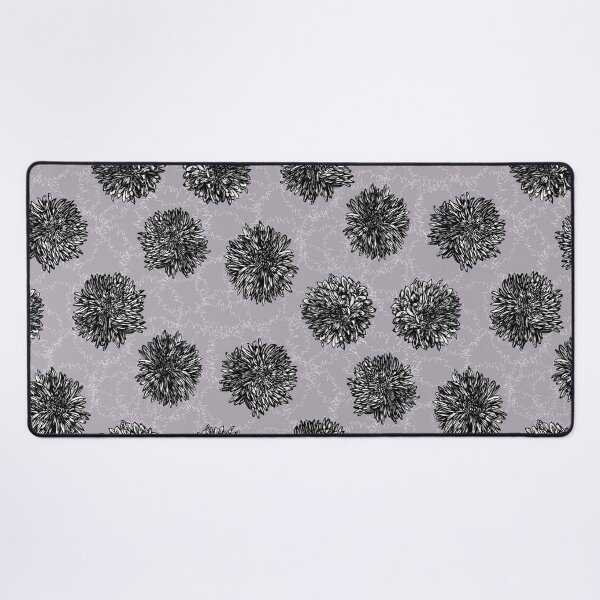 Ink Chrysanthemun Flower Print on Heather Ground Desk Mat