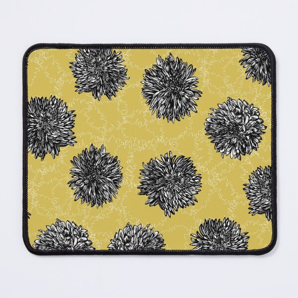 Copy of Ink Chrysanthemun Flower Print on yellow gold Ground Mouse Pad