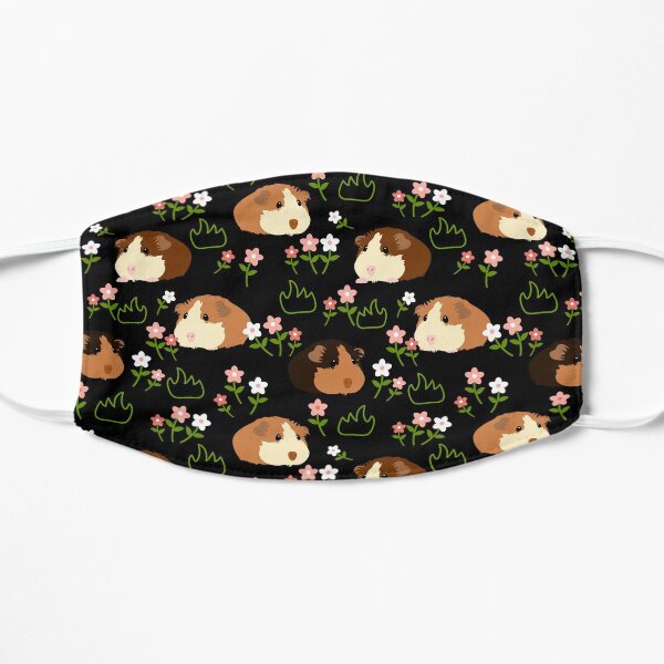 Guinea Pig and Flowers - Black Flat Mask
