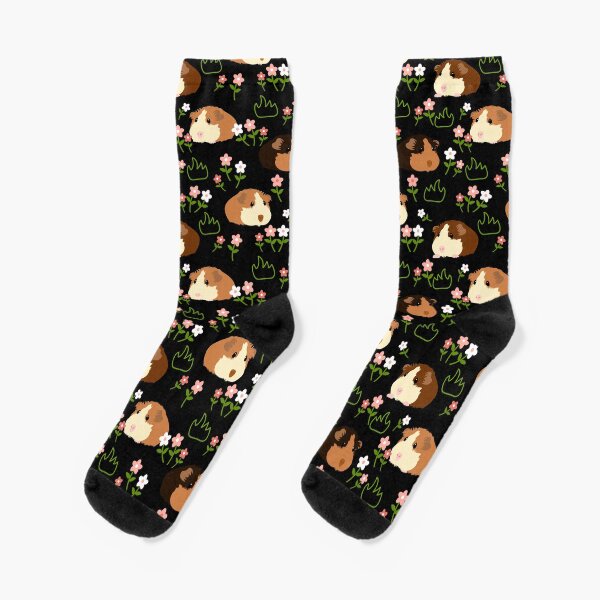 Meerschweinchen und Blumen - Schwarz Socken