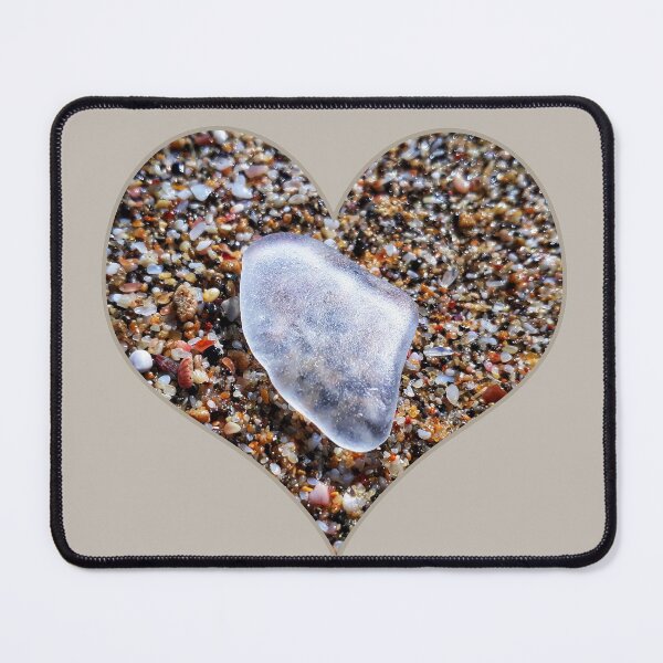 Item preview, White Beach Glass Piece in Heart Shape Tiny Seashells Background designed and sold by Beachy.