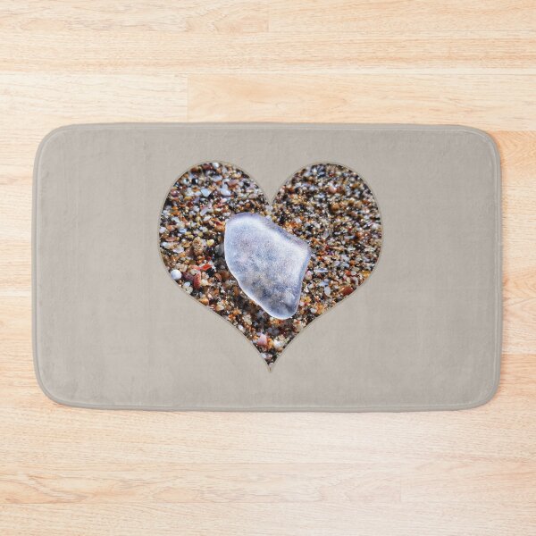 Item preview, White Beach Glass Piece in Heart Shape Tiny Seashells Background designed and sold by Beachy.