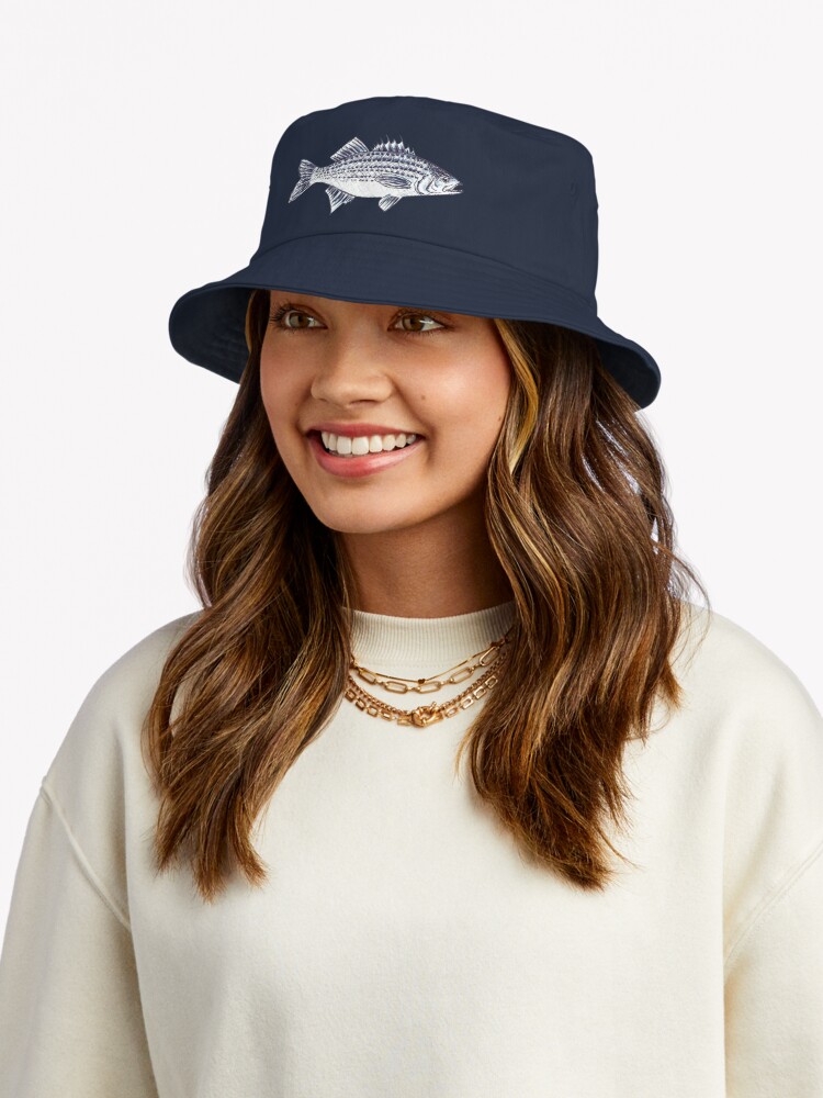 Striped Bass Fish Walter in Slate Blue Bucket Hat for Sale by