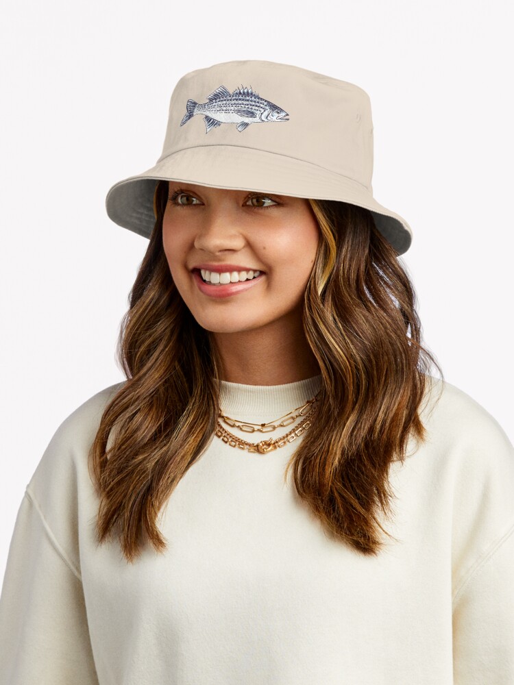 Striped Bass Fish Walter in Slate Blue Bucket Hat for Sale by