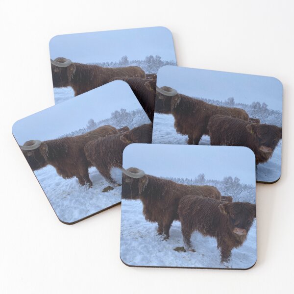 Item preview, Scottish Highland Cattle Cow and Calf in snow 2681 designed and sold by SaarelaHighland.