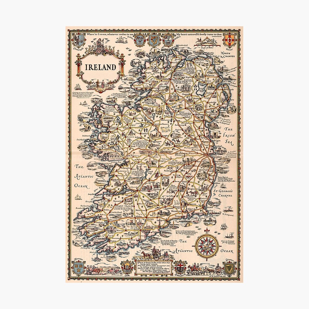 1927 Vintage Irland Karte Grusskarte Geburtstagskarte Grusskarte Von Mappendant Redbubble