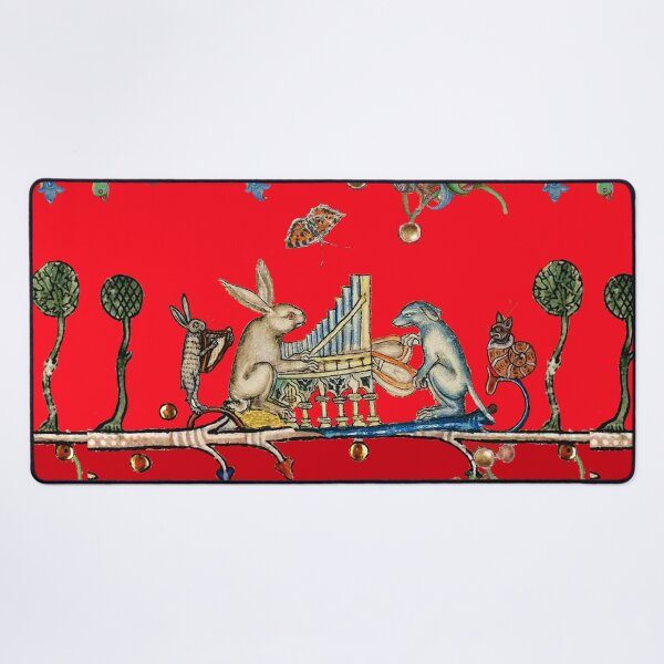 Item preview, WEIRD MEDIEVAL BESTIARY MAKING MUSIC,White Rabbit And Dog Playing Organ, Harpist Hare, Snail Cat in Red designed and sold by BulganLumini.