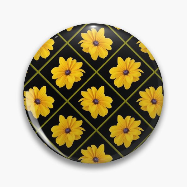 Item preview, Yellow Flowers Green Grid Diagonal Repeat on Black 5748 designed and sold by Art in My Loft.