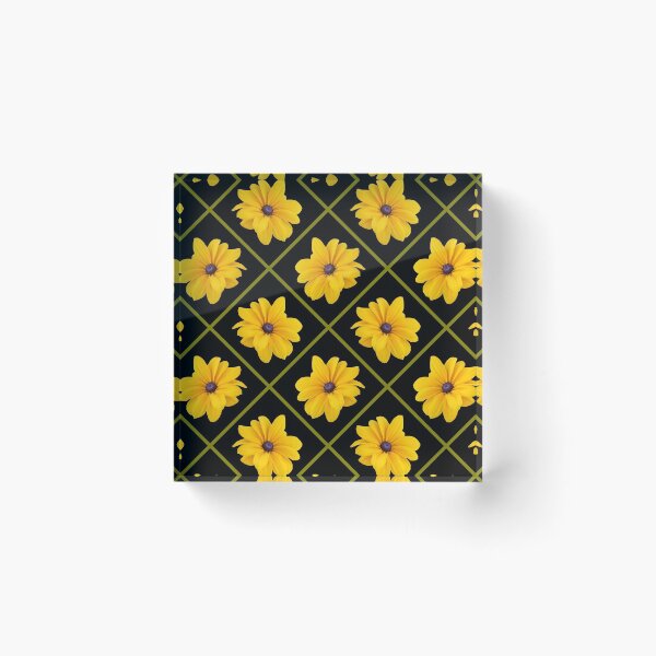 Item preview, Yellow Flowers Green Grid Diagonal Repeat on Black 5748 designed and sold by Art in My Loft.