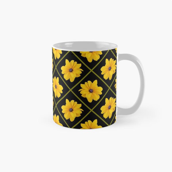 Item preview, Yellow Flowers Green Grid Diagonal Repeat on Black 5748 designed and sold by Art in My Loft.