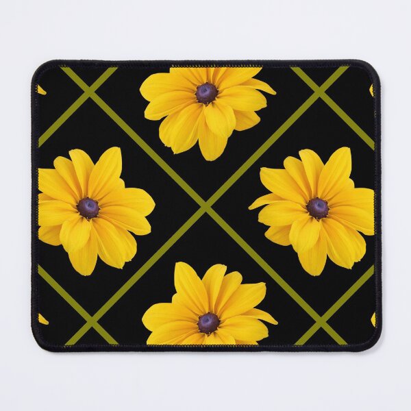 Item preview, Yellow Flowers Green Grid Diagonal Repeat on Black 5748 designed and sold by Art in My Loft.