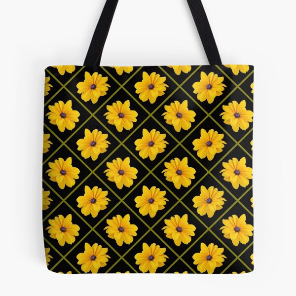 Item preview, Yellow Flowers Green Grid Diagonal Repeat on Black 5748 designed and sold by Art in My Loft.