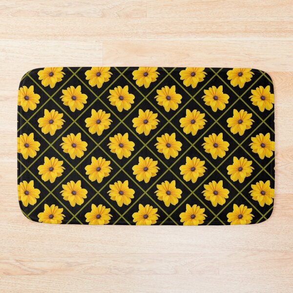 Item preview, Yellow Flowers Green Grid Diagonal Repeat on Black 5748 designed and sold by Art in My Loft.