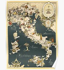 Póster Mapa gastronómico de Italia 1949