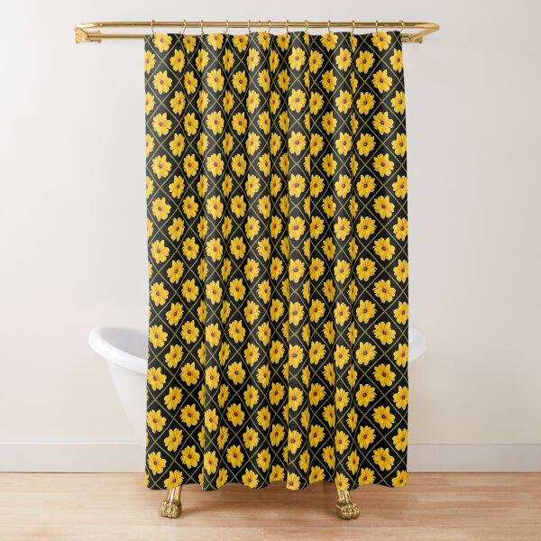 Item preview, Yellow Flowers Green Grid Diagonal Repeat on Black 5748 designed and sold by Art in My Loft.