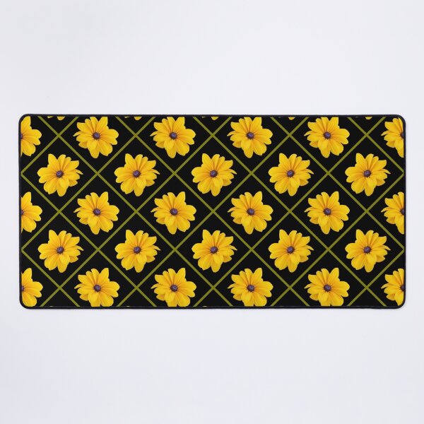 Item preview, Yellow Flowers Green Grid Diagonal Repeat on Black 5748 designed and sold by Art in My Loft.